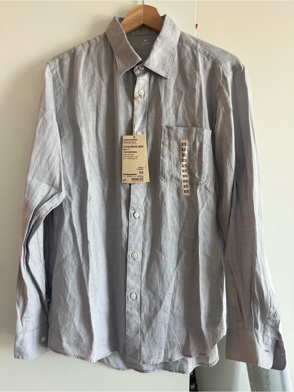 NWT MUJI Men's 100% Hemp/Linen Shirt in Dusty Lilac